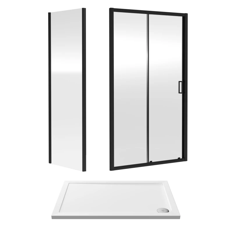 Image of Balterley Ruwa Sliding Shower Suite: 6mm Glass Tray Door Panel 1200x800mm Black Unisex