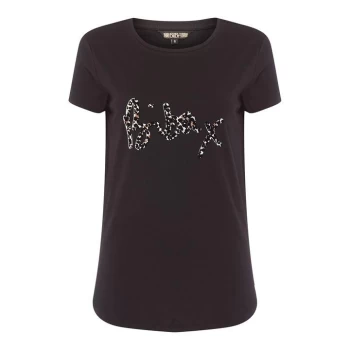 Image of Biba Flocked Leopard T Shirt - Black