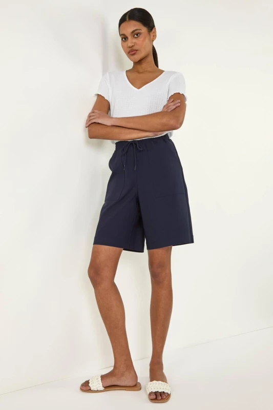 Image of Roman Womens Drawcord Detail Pocket Stretch Shorts in Navy Size: 12 Navy Female 12