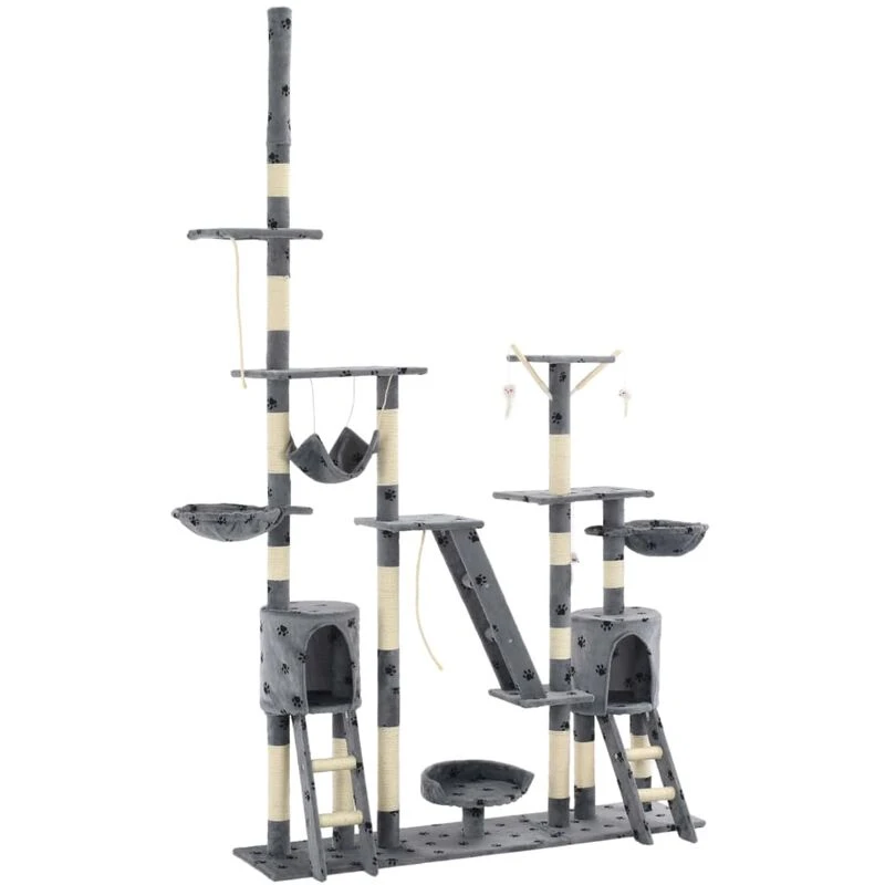 Image of VIDAXL Cat Tree with Sisal Scratching Posts 230-250cm Paw Prints Grey Vidaxl 8718475600183