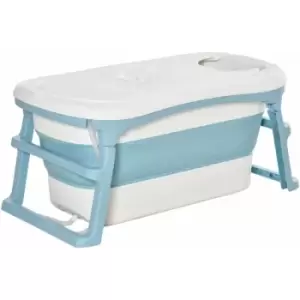 Image of Homcom - Foldable Bathtub Kids Bath Tub with Lid Large Bathtubs for 1 - 12 Years - Blue
