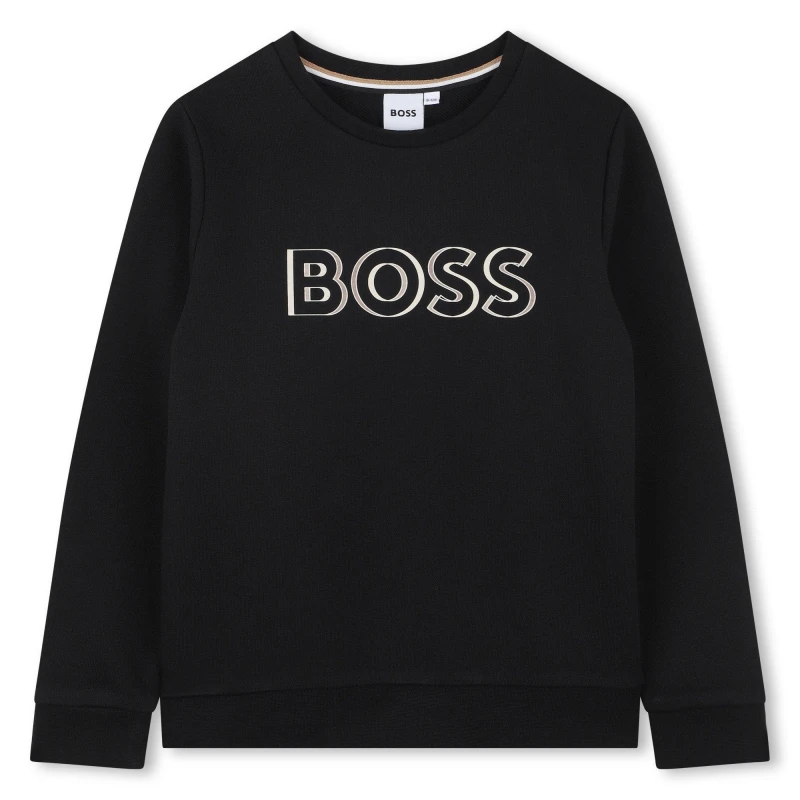 Image of Boss Kids Bold Logo Relaxed Fit Crew Sweatshirt Black 09B male 4 Yrs