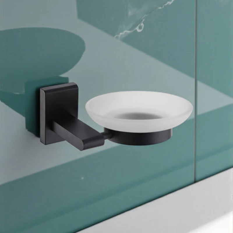 Image of Showerdrape Unity Black Stainless Steel Wall Mounted Frosted Glass Soap Dish Black
