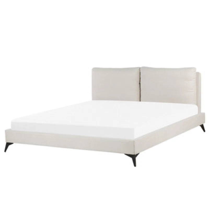 Image of Beliani Bed Chenille Melle 180 X 200 Cm (Eu Super King) Light Beige