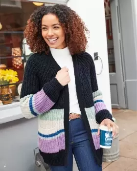 Image of Cotton Traders Womens Colour Block Stripe Edge-To-Edge Cardigan in Blue