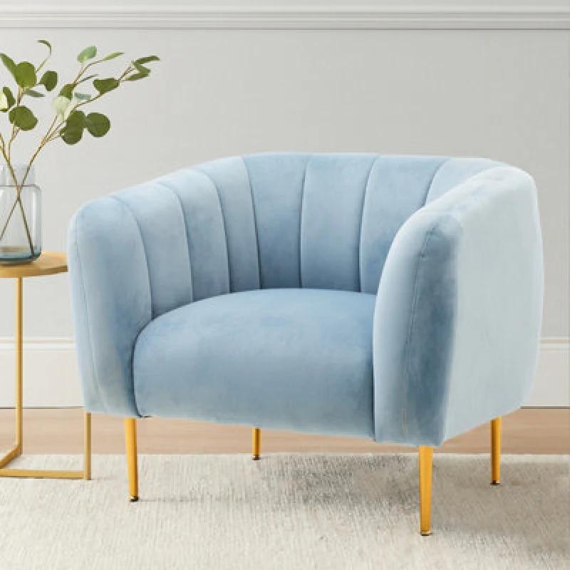 Image of Orsina Blue Velvet Arm Chair, Tufted Velvet Upholstered Accent Chair, Comfortable Armchair For Home, Office, Lounge