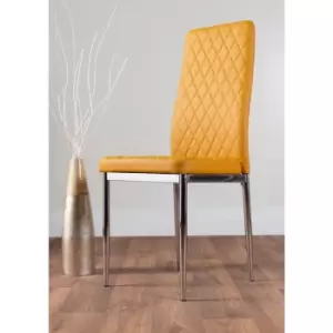 Image of 4x Milan Mustard Yellow Chrome Hatched Faux Leather Dining Chairs - Mustard Yellow
