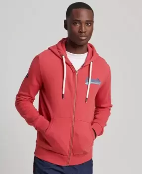 Image of Superdry Mens Vintage Logo Seasonal Zip Hoodie Red / Roccoco - Size: L