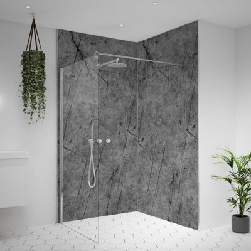 Image of Splashwall Alloy Aluminium Bathroom & Wet Room Decorative Panel (H)2440mm (W)1220mm - Matt Tempesta Stone Effect