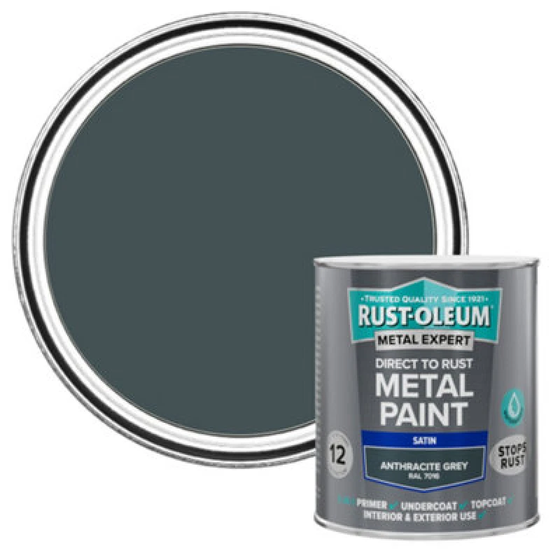 Image of Rust-Oleum Metal Expert Anthracite Satin Topcoat Paint, 750Ml Tin