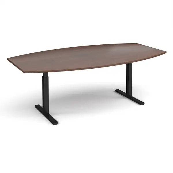 Image of Elev8 Touch Boat Shape Sit Stand Office Boardroom Table - Walnut - Black Frame