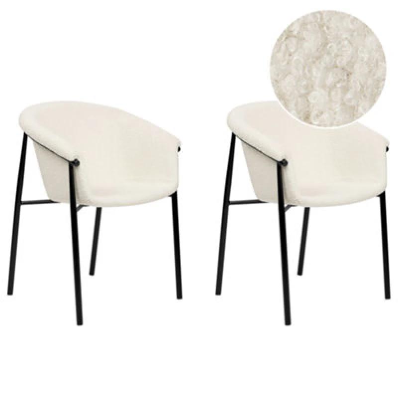 Image of Beliani Set Of 2 Dining Chairs Ames Boucle Off-White