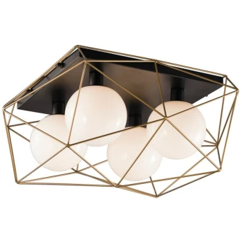 Image of Fan Europe Abraxas - Globe Cage Semi Flush Ceiling Light, Black, Gold, E27