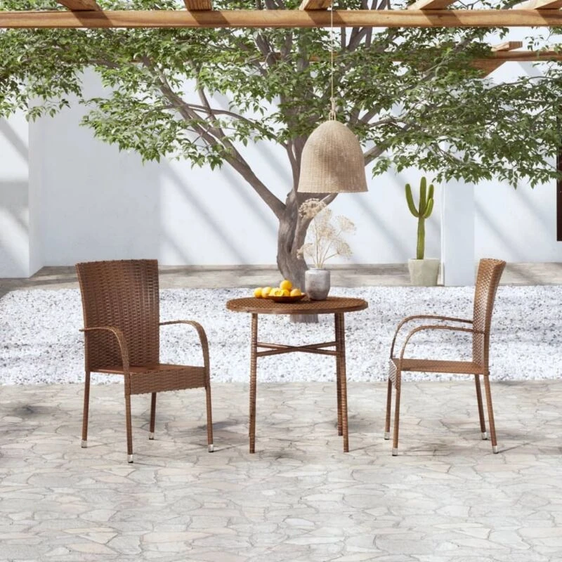 Image of MINKUROW 3 Piece Garden Dining Set Poly Rattan Brown vidaXL YX3098027