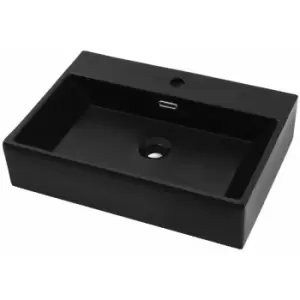 Image of Basin with Faucet Hole Ceramic Black 76x42.5x14.5cm Vidaxl Black