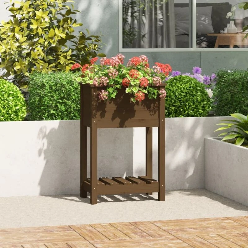 Image of VIDAXL Planter with Shelf Honey Brown 54x34.5x81cm Solid Wood Pine Vidaxl 823755