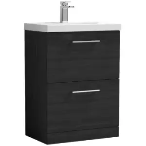 Image of Nuie Arno Charcoal Black 600mm 2 Drawer Vanity Unit with 40mm Profile Basin - ARN633A - Charcoal Black