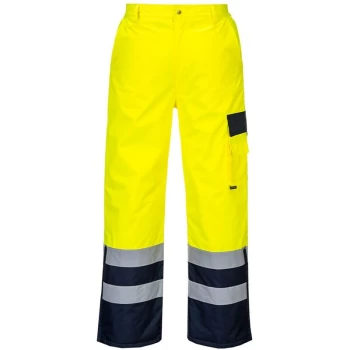 Image of S686YNRL - sz L Hi-Vis Contrast Trousers - Lined - Yellow/Navy - Portwest