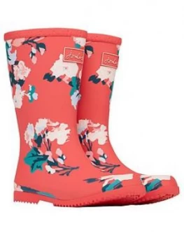 Image of Joules Girls Floral Roll Up Wellington Boots - Red