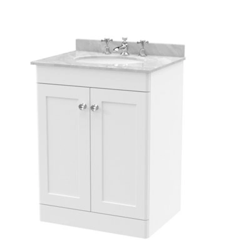 Image of nuie 600mm Floor Standing 2 Door Vanity & Marble Top 3TH - Satin White CLC125GR3