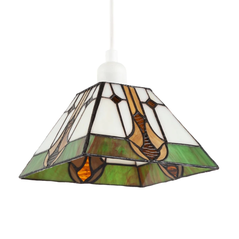 Image of Happy Homewares Designer Art Denergy savingTiffany Glass Pendant Light Shade in Green & Amber Multicolor Unisex