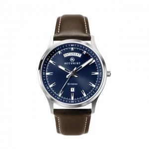 Image of Blue And Brown 'Accurist leather strap' Watch - 7262 - multicoloured