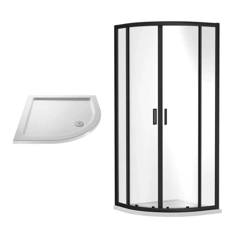 Image of Balterley Shower Quadrant Enclosure Slimline Tray Black White 800mm White