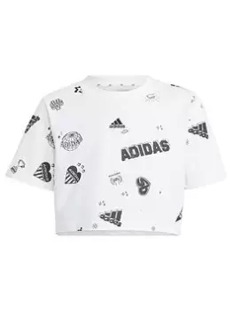 Image of adidas Sportswear Junior Girls Brand Love Printed T-Shirt - White/Black, Size 7-8 Years