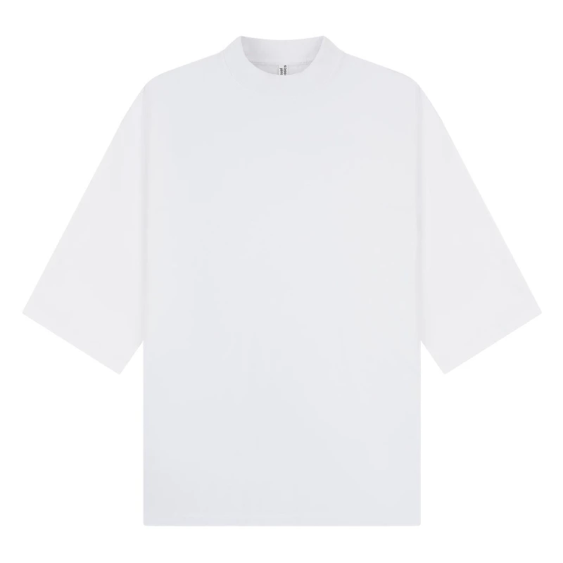 Image of Casual Classics Mens Combed Ringspun Cotton Extended Neckline Oversized Short-Sleeved T-Shirt in White Size: XS White Male XS