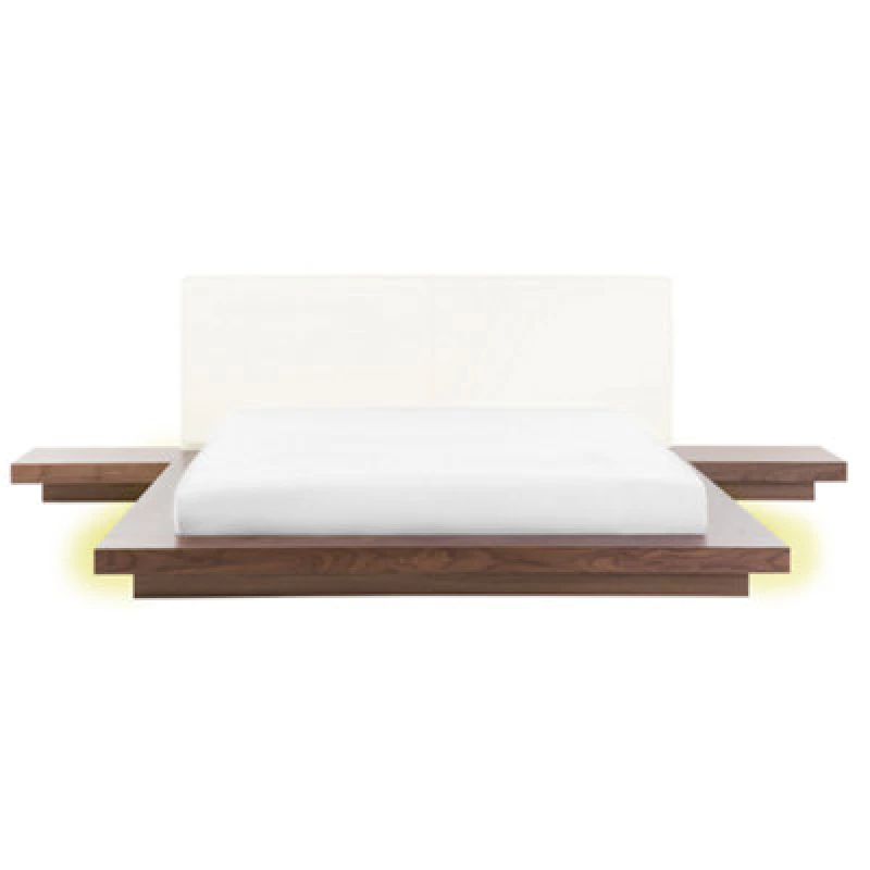 Image of Beliani Bed With LED Zen 160 X 200 Cm (Eu King Size) Brown Ash Wood