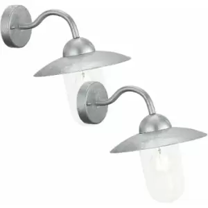 Image of Loops - 2 pack IP44 Outdoor Wall Light Zinc Plated Steel 1x 60W E27 Porch Lamp