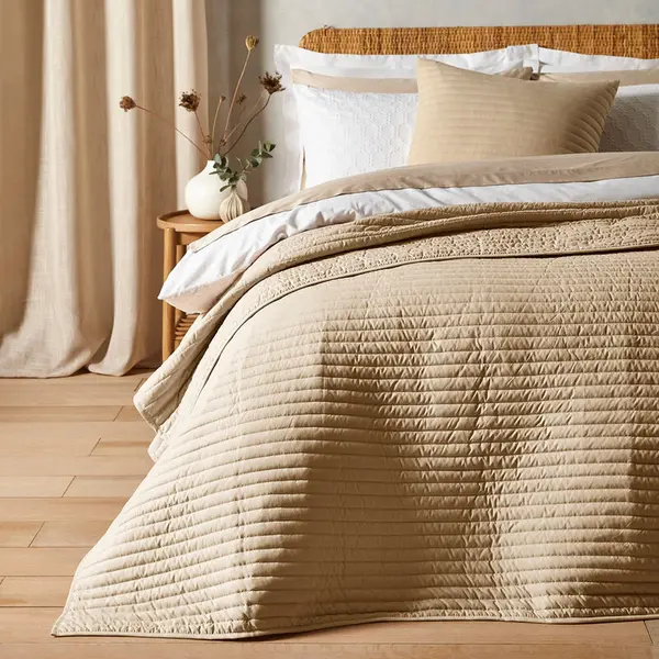 Image of Bianca Luxurious Linear Lines Quilted Bedspread, Natural, 220 x 230 Cm