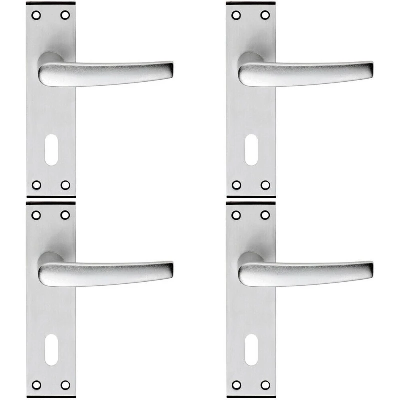 Image of Loops 4x PAIR Straight Lever on Lock Backplate Door Handle 152 x 38mm Satin Aluminium Multi