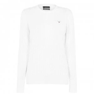 Image of Gant Cotton crew neck cable jumper - 113 EggSHELL