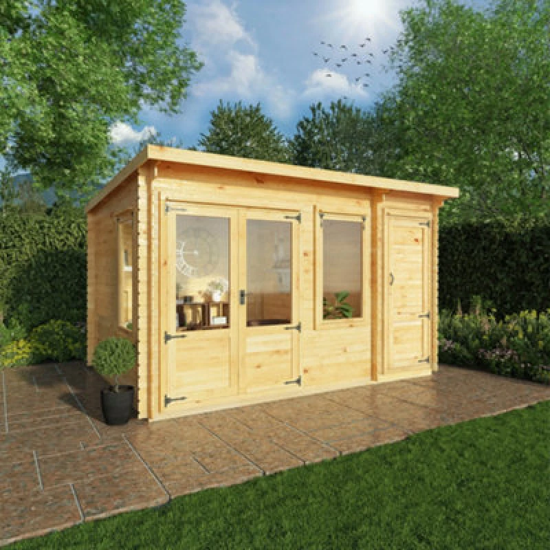 Image of Mercia 4m x 3m Pent Log Cabin with Side Shed (19mm)