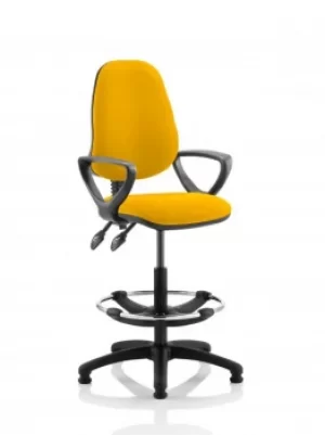 Image of Eclipse II Lever Task Operator Chair Yellow Fully Bespoke Colour With Loop Arms With Hi Rise Draughtsman Kit