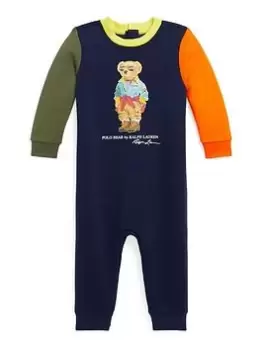 Image of Ralph Lauren Baby Boys Colour Block Bear One Piece Coverall - Multi, Size 9 Months
