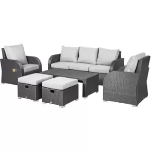 Image of Outsunny - 6pc Padded Outdoor Rattan Wicker 3-Seat Sofa Recliner Footstool Table