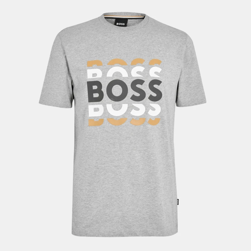 Image of Boss Mens Tiburt 414 Logo Printed T-Shirt Silver male Small