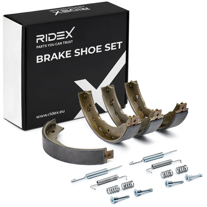 Image of RIDEX 70B0330 Brake Shoes Rear Axle, with accessories, with connector parts Brake Shoe Set (70)
