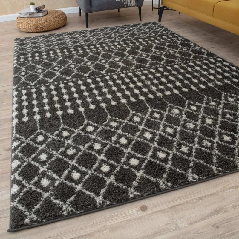 Image of THE RUGS Soft Moroccan Diamond Shaggy Rugs & Runners Dark Grey Living Room Size: 80cm x 300cm Dark Grey Unisex 80cm x 300 cm