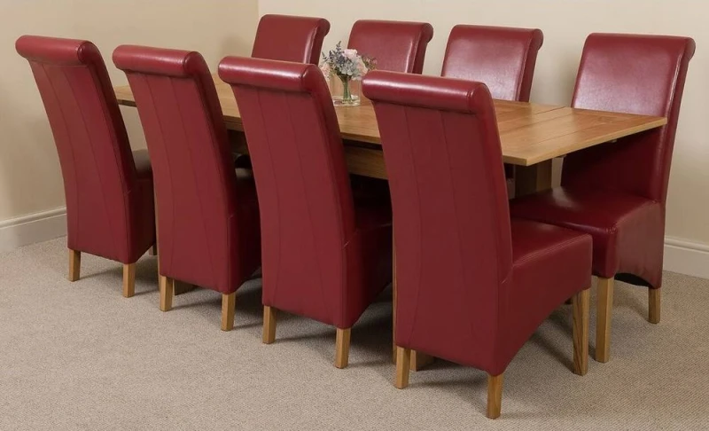 Image of Thats Furniture Richmond 140-220cm Oak Extending Dining Table + 8 Montana Leather Chairs in Red Red Unisex