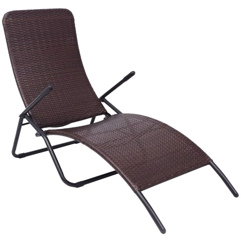 Image of vidaXL Sunlounger Poly Rattan Brown Folding Outdoor Garden Recliner Day Bed