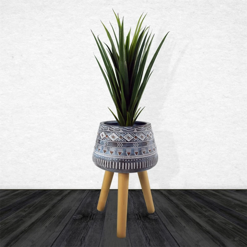 Image of Leaf Large Blue Composite Planter with Stand Blue