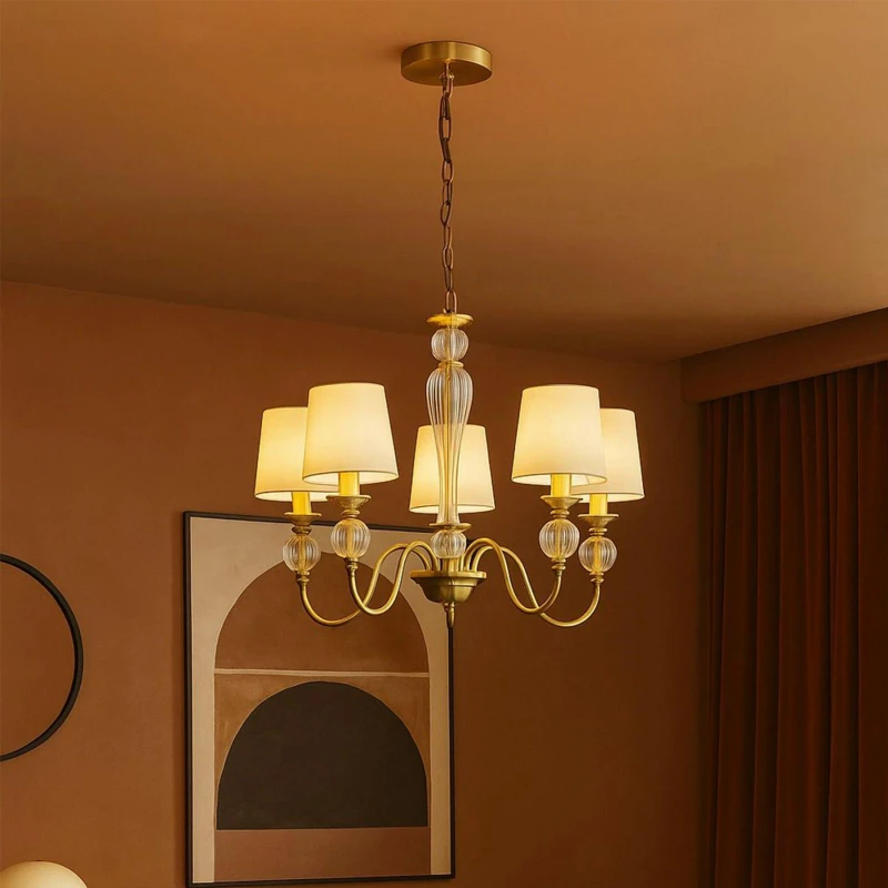 Image of Lighting Collection 5 Light Glass Balls Ceiling Pendant Brass And Clear unisex One size