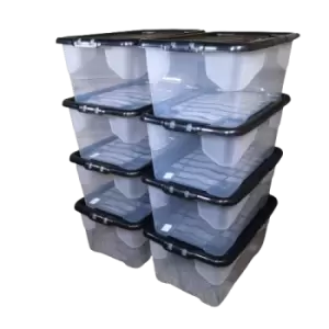 Image of 8 x 42L Clear Storage Box with Black Lid, Stackable and Nestable Design Storage Solution