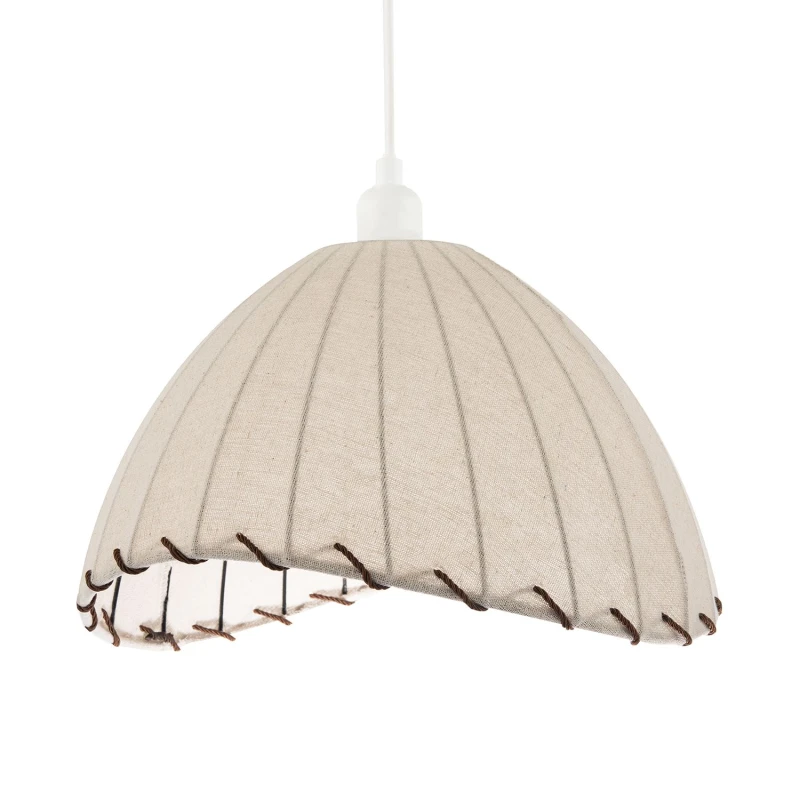 Image of Happy Homewares Natural Linen Oatmeal Beige Pendant Light Shade with Linking Rope in Brown Brown Unisex
