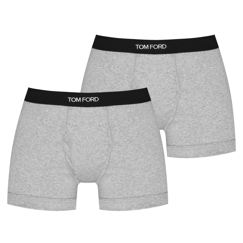 Image of Tom Ford Mens Plain Cotton Boxer Briefs, 2-Pack Grey 020 male X Large