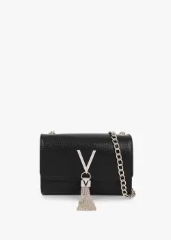 Image of Valentino Bags Womens Divina Fold Over Shoulder Bag With Chain Strap In Nero/Gold