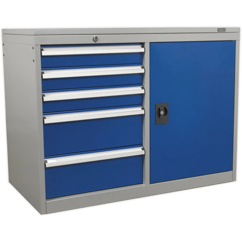 Image of Loops Industrial Tool Storage Cabinet - 5 Drawers & 1 Shelf Locker - Heavy Duty Multi